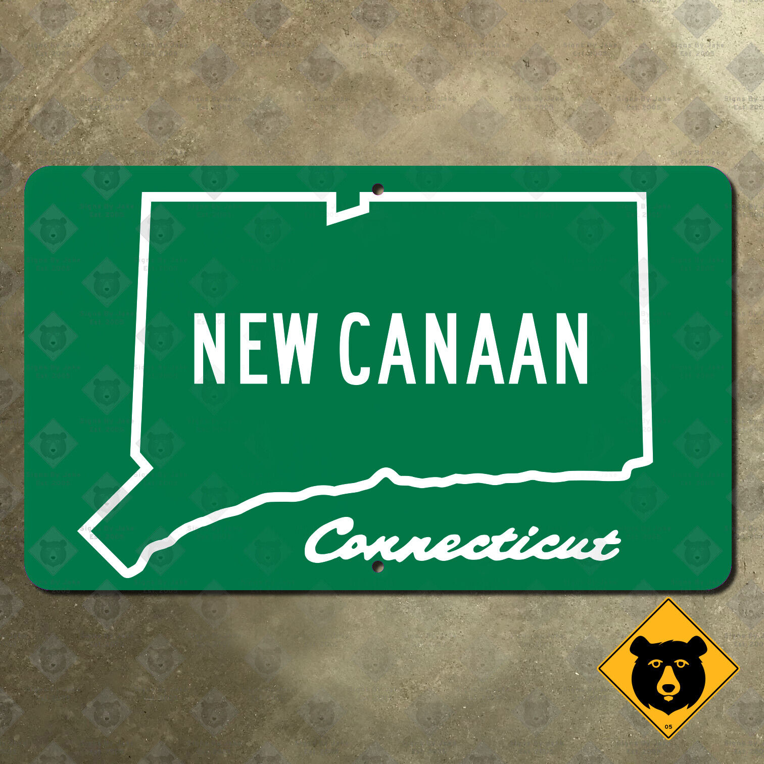 Connecticut New Canaan city limits sign highway boundary marker outline 15x9