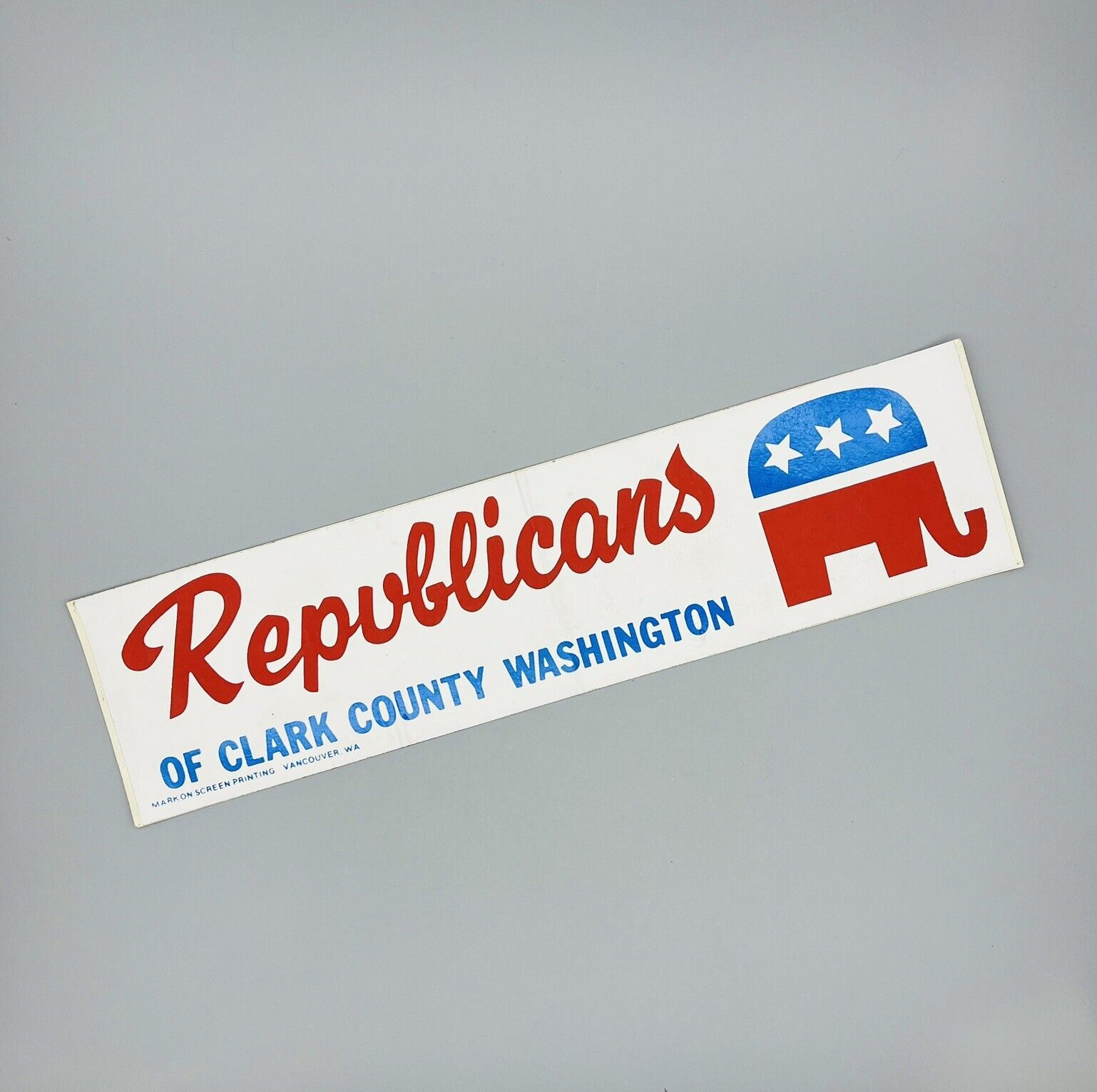 Vintage GOP Elephant Bumper Sticker Republicans Of Clark County Washington 
