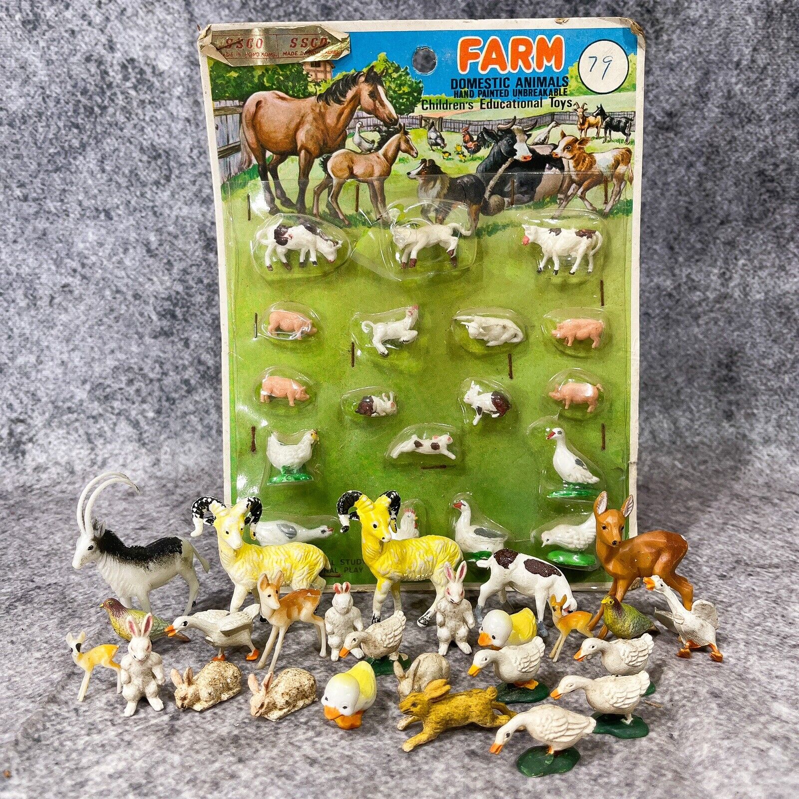 Lot of 42 Vintage Miniature Farm Animal Plastic Figurines Made in Hong Kong