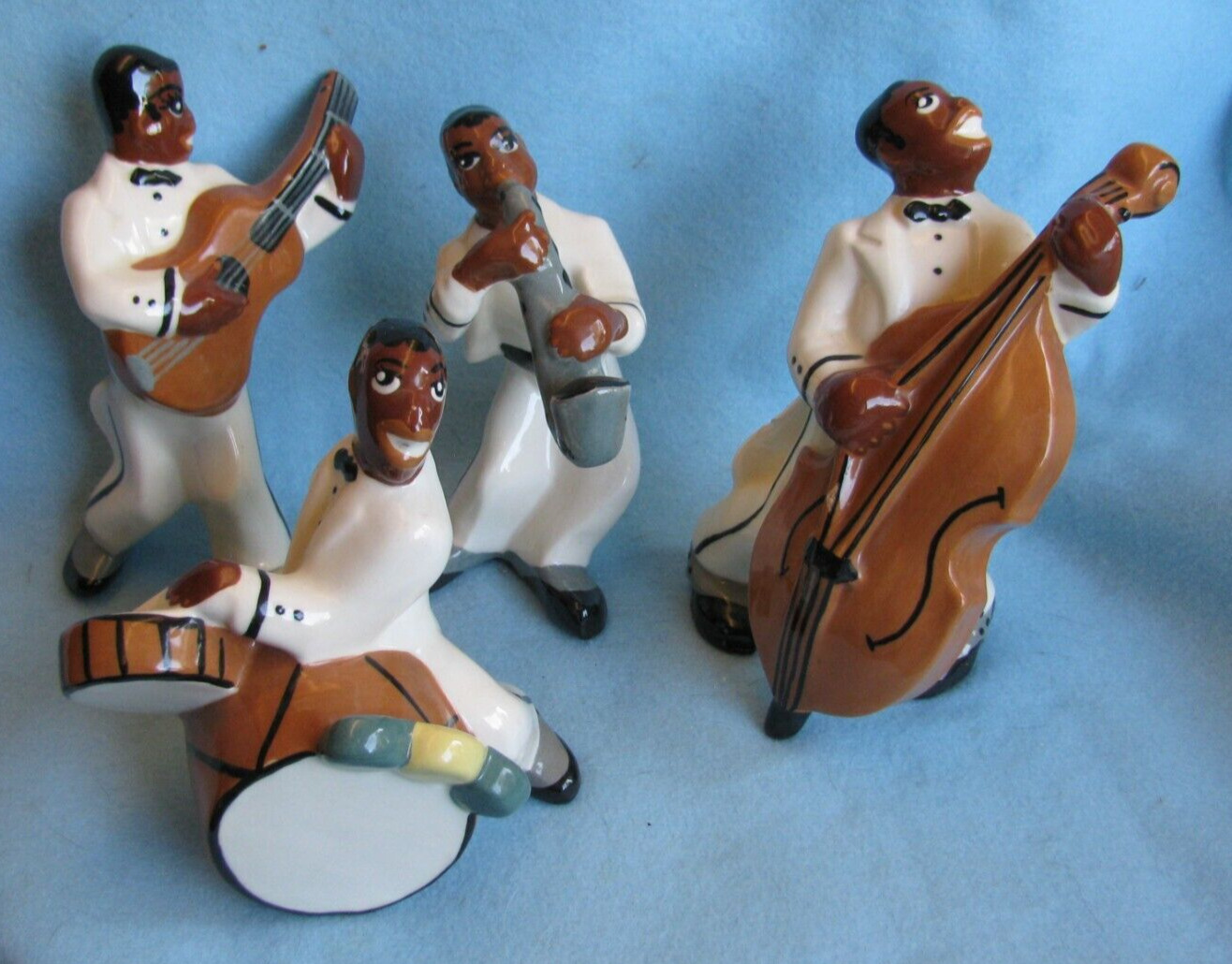 4 Vintage 1940s West Coast Pottery Black Jazz Musicians Figurines