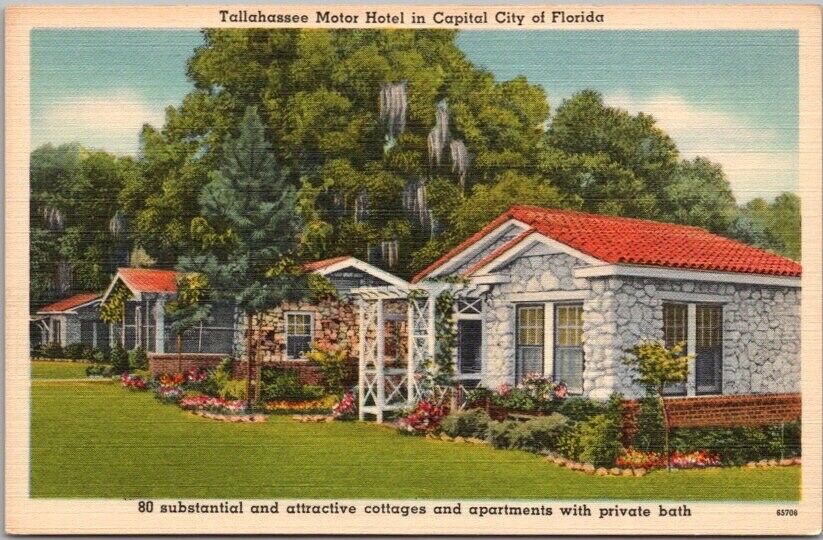 Vintage 1940s Florida Postcard TALLAHASSEE MOTOR HOTEL Highway 27 Roadside Linen