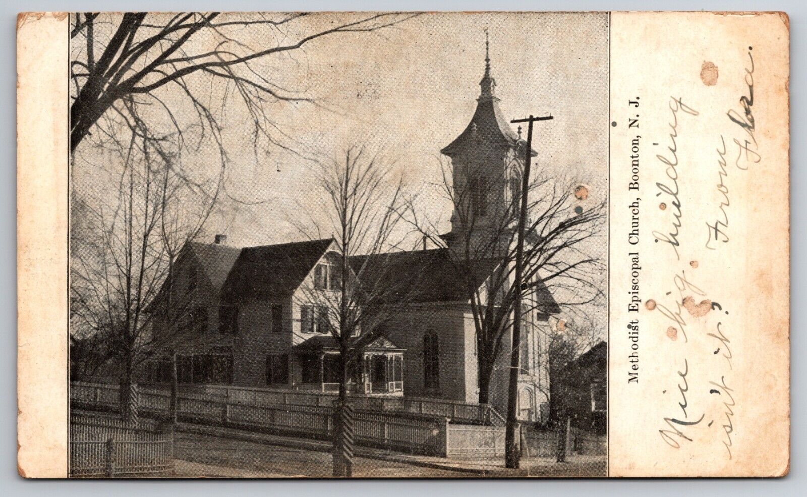 Methodist Episcopal Church Boonton New Jersey NJ 1906 Postcard
