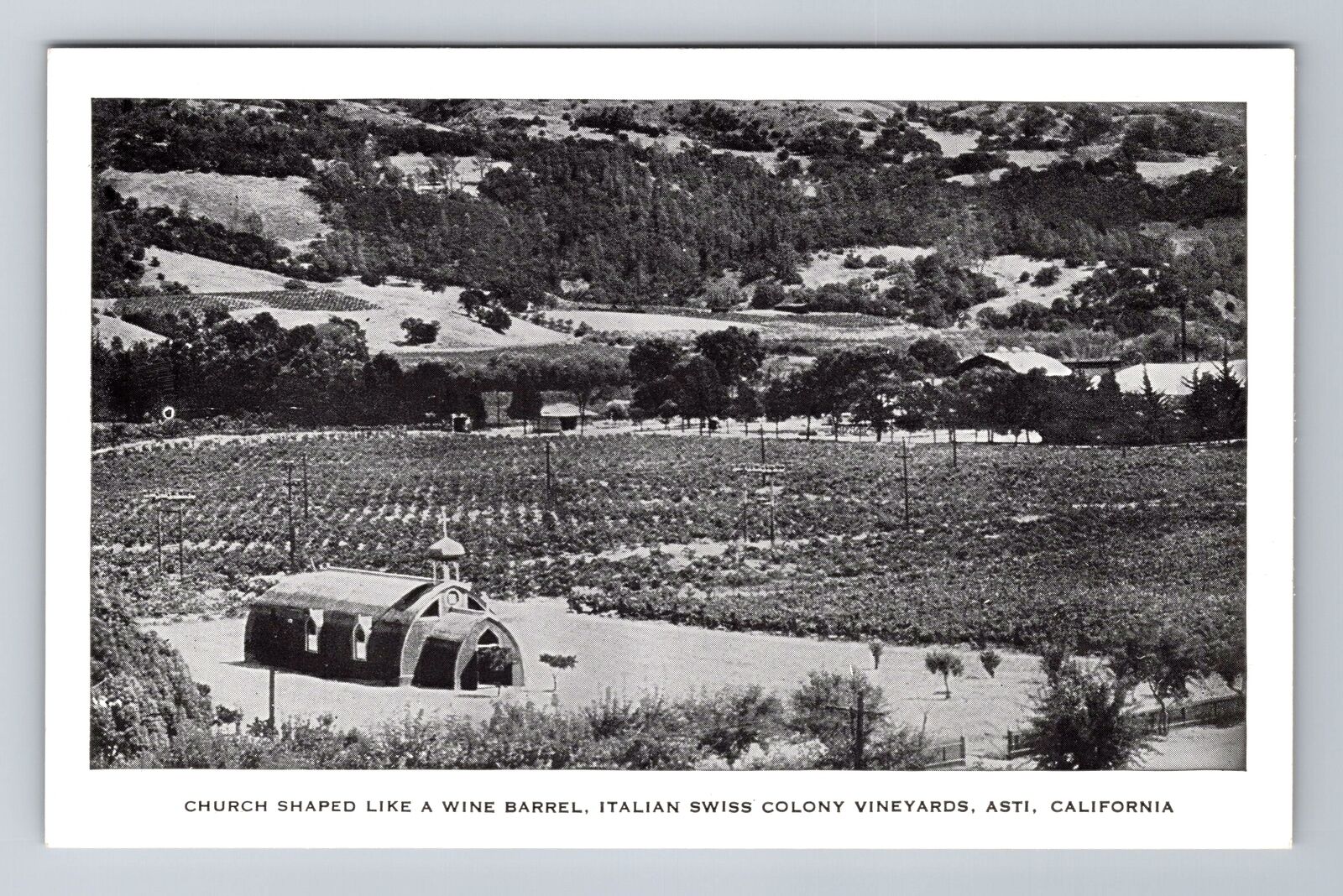 Asti CA-California, Church Shaped Like A Wine Barrel, Antique, Vintage Postcard