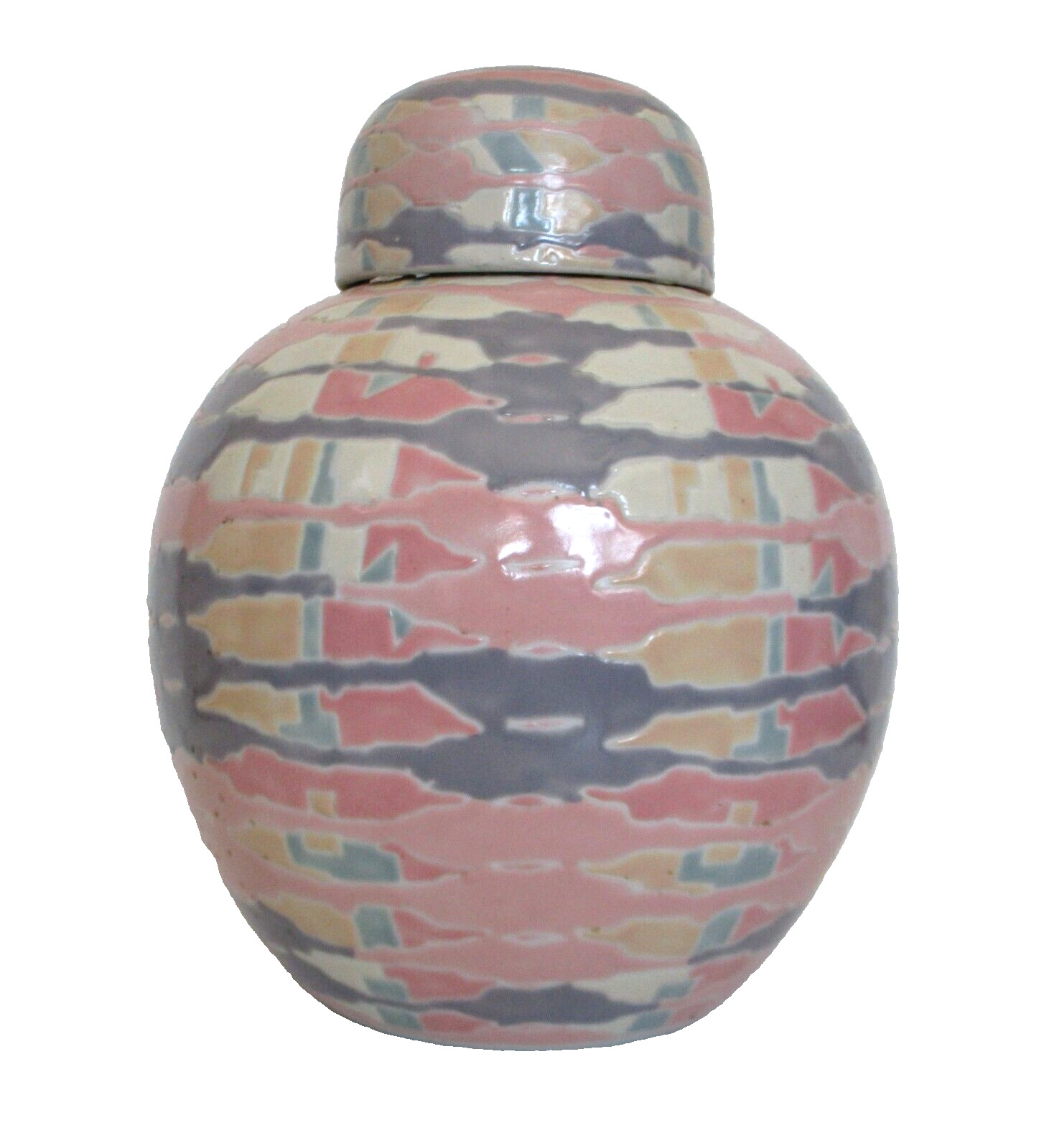 Vintage Textured Abstract Design Chinese Ginger Jar With Lid Macau
