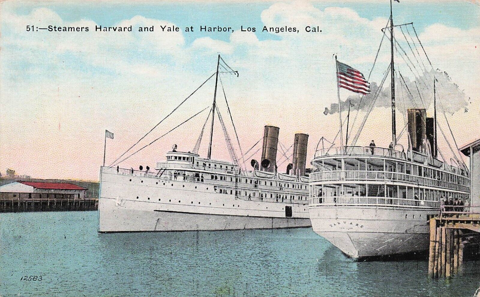 SS Yale Harvard Los Angeles Steamer Ship San Pedro Harbor Vtg Postcard E3