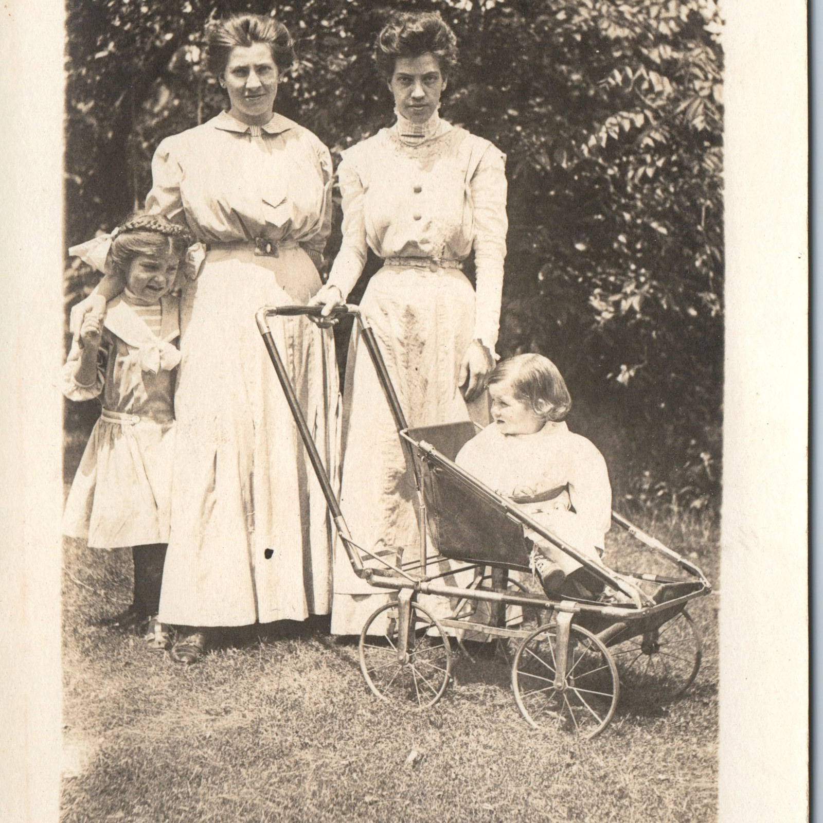 c1910s Lost Nation IA RPPC Cute Mother Daughter Outdoor Stroller Photo Girl A258