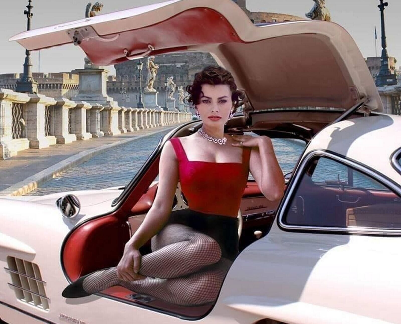 1955 Actress SOPHIA LOREN in MERCEDES 500SL Gull Wing Poster Photo Print 13x19