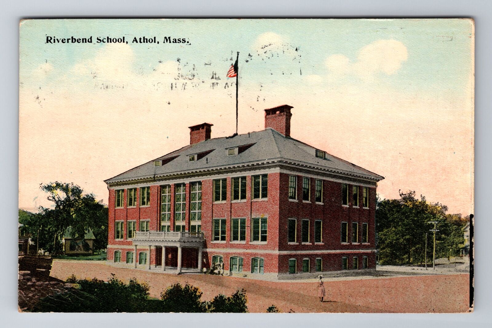 Athol MA-Massachusetts, Riverbend School, Antique Vintage c1914 Postcard