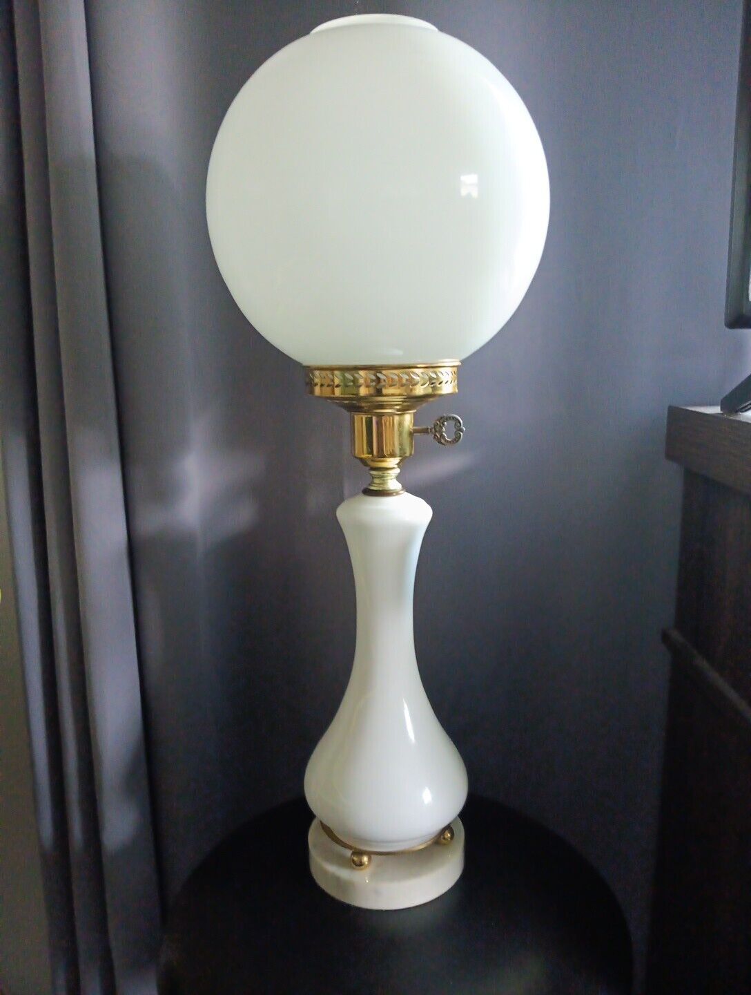Vintage White Glass Banquet Lamp with Marble Base