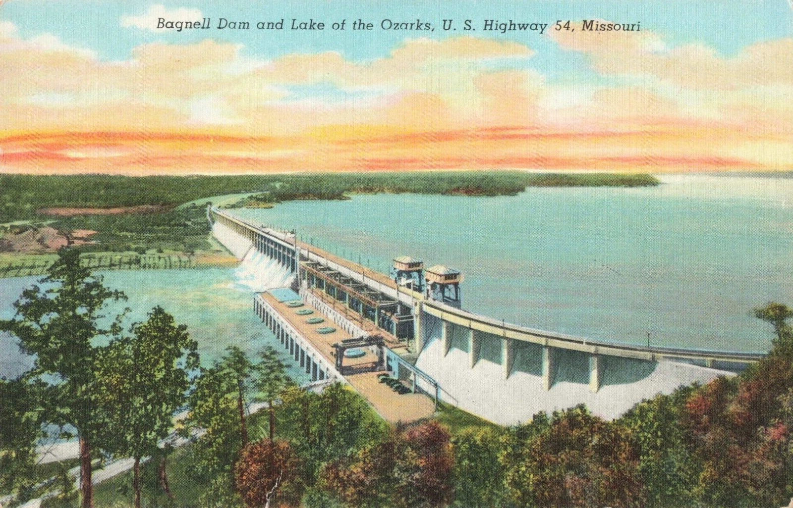 Lake of the Ozarks Missouri, Bagnell Dam Scenic View, Vintage Postcard