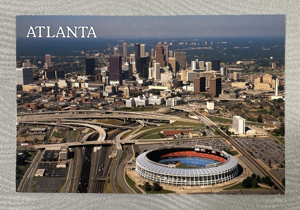 Atlanta Georgia Postcard - Atlanta's Fulton County Stadium & Atlanta Skyline