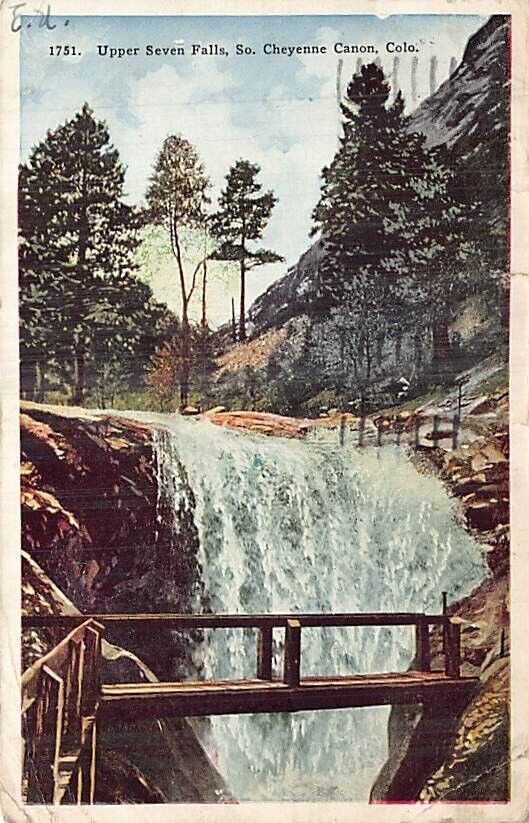 Postcard CO: Upper Seven Falls, Cheyenne Canyon, Colorado, WB Posted 192?