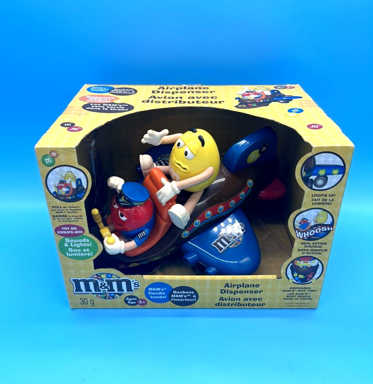 NIB Vintage M&M Airplane Candy Dispenser battery operated sounds and lights 2012