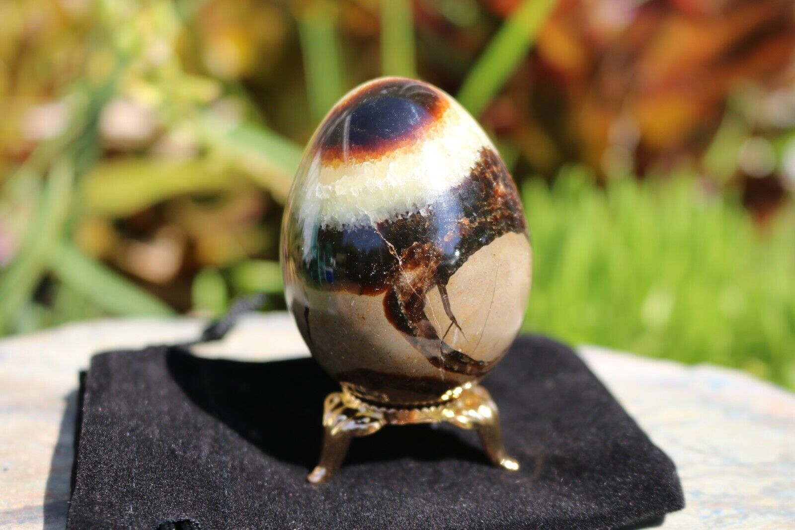 Stunning Septarian Egg with stand and velvet pouch. US Seller  Lot# F