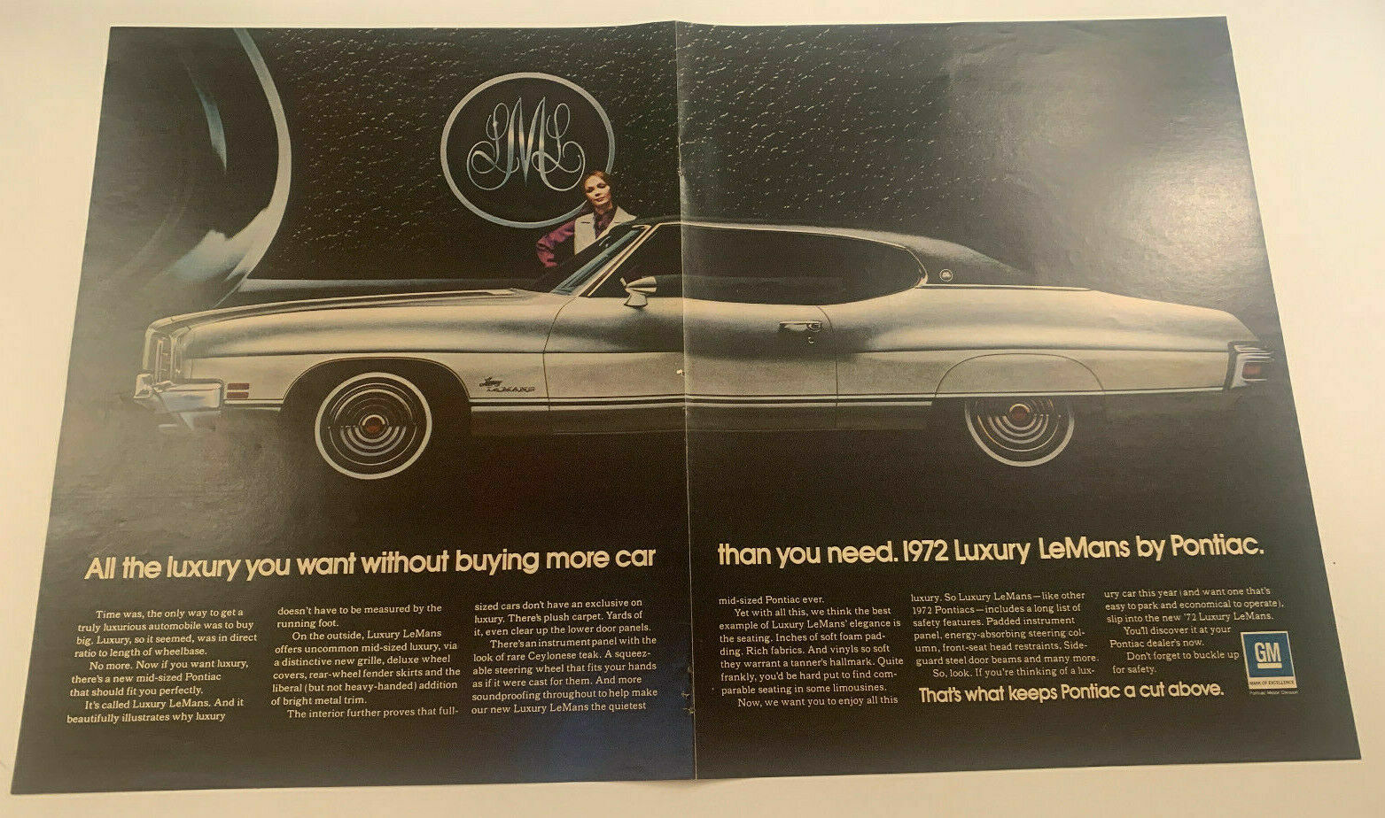 1971 1972 Pontiac LeMans Car Vintage Magazine Print Ad