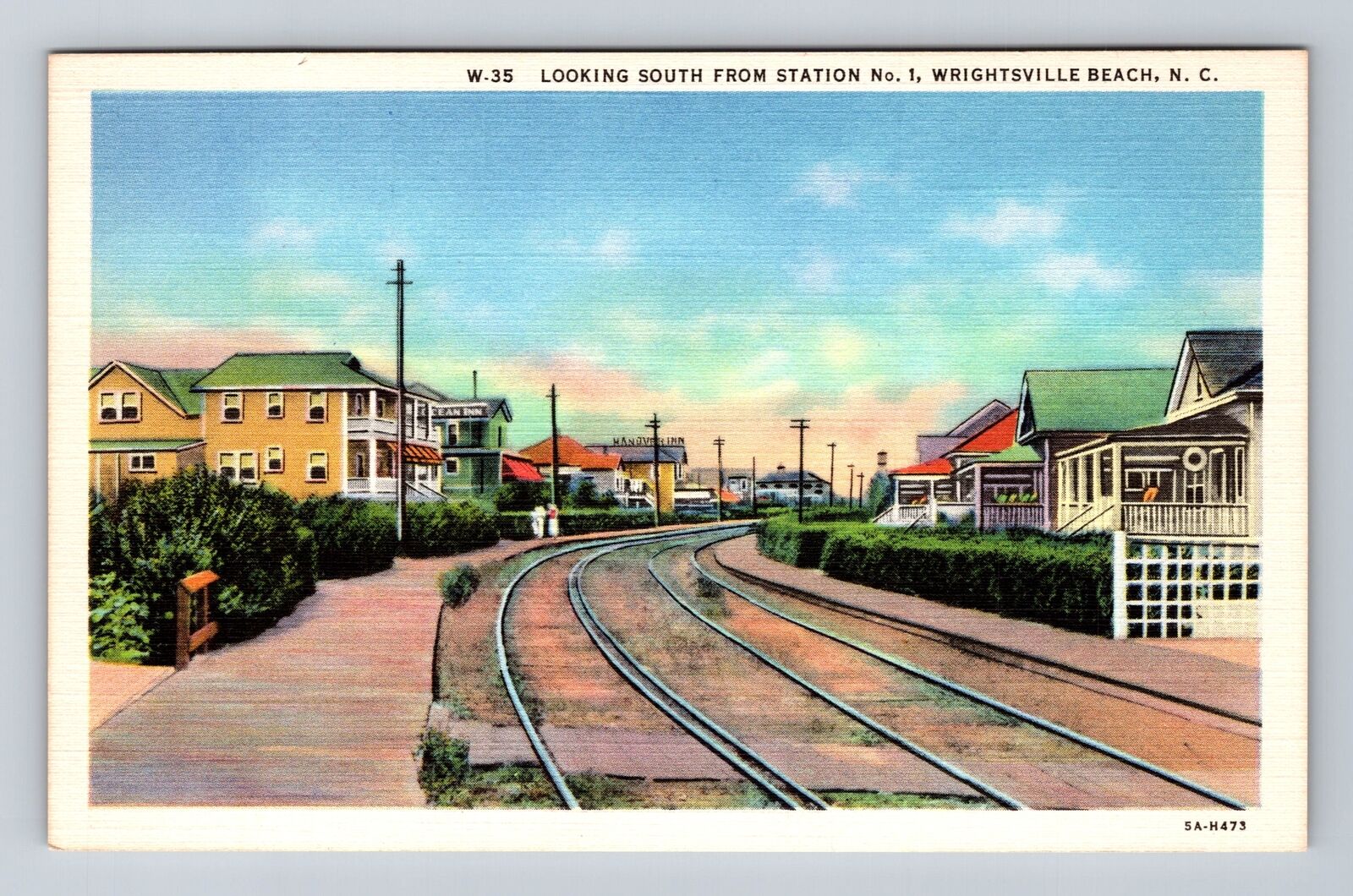 Wrightsville Beach NC-North Carolina, Looking South, Station, Vintage Postcard