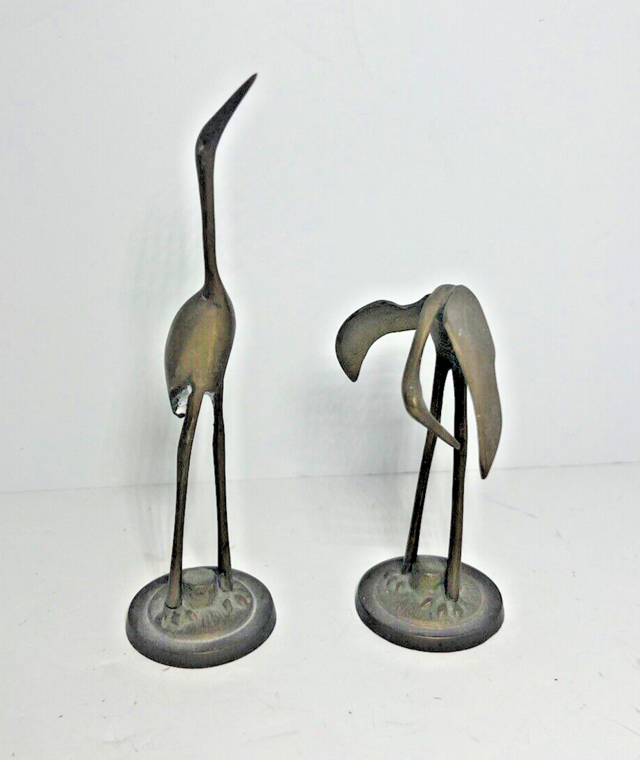 VINTAGE Leonard Silver Solid Brass Cranes Heron Pair Made in Korea -  Set of 2
