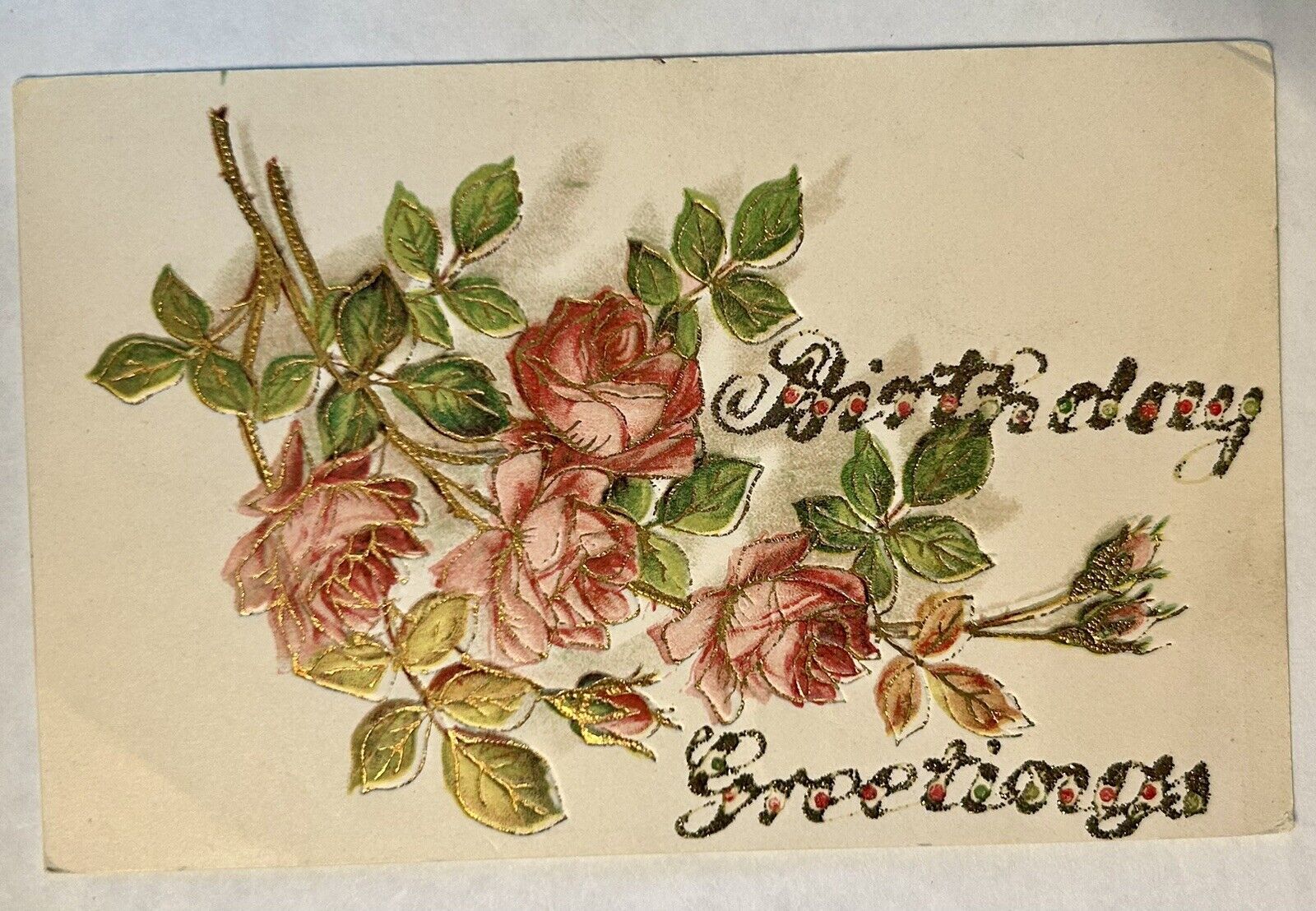 Birthday Greetings Vintage Postcard With Flowers. 1908.