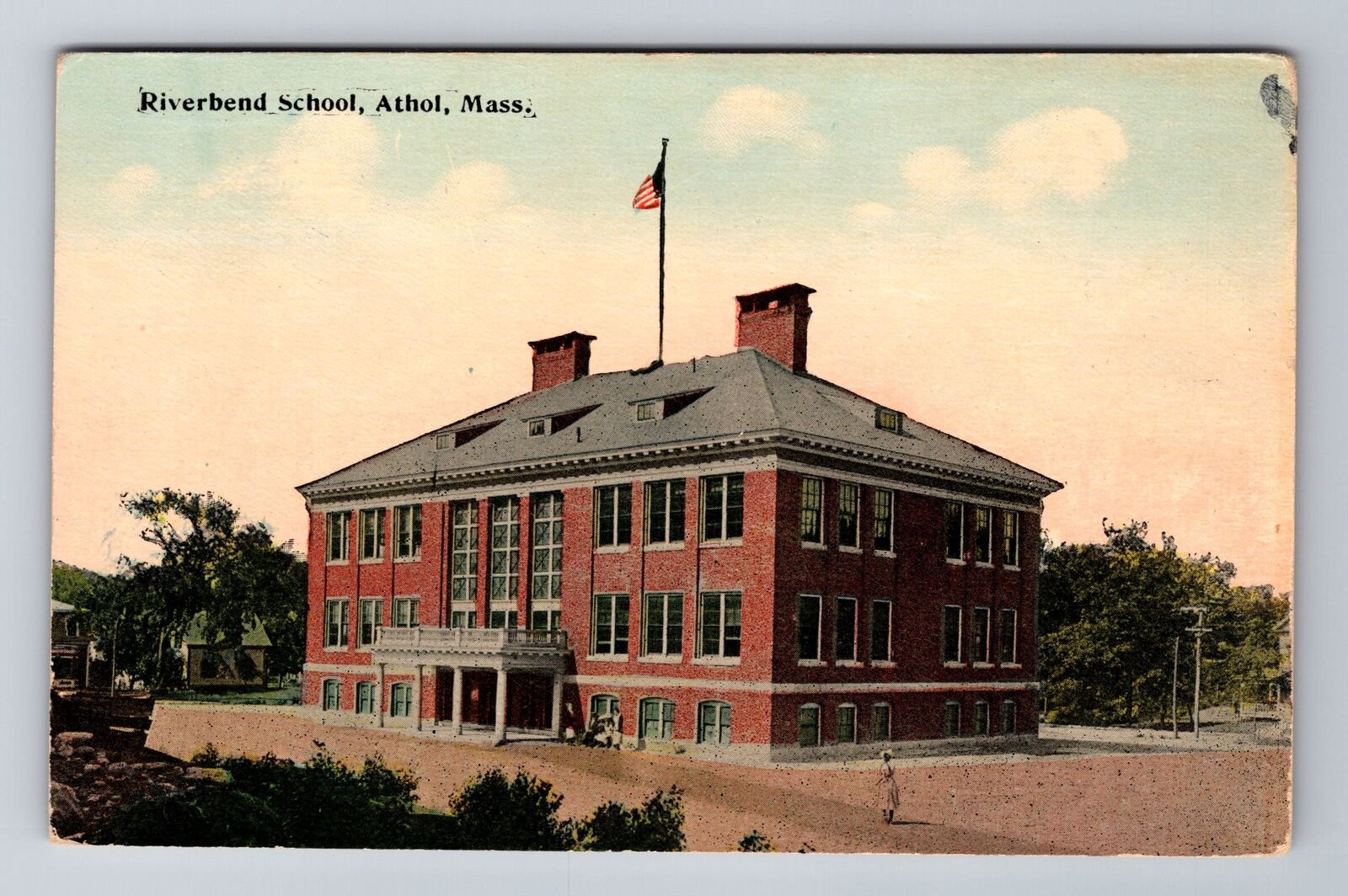 Athol MA-Massachusetts, Riverbend School, Antique Vintage Souvenir Postcard