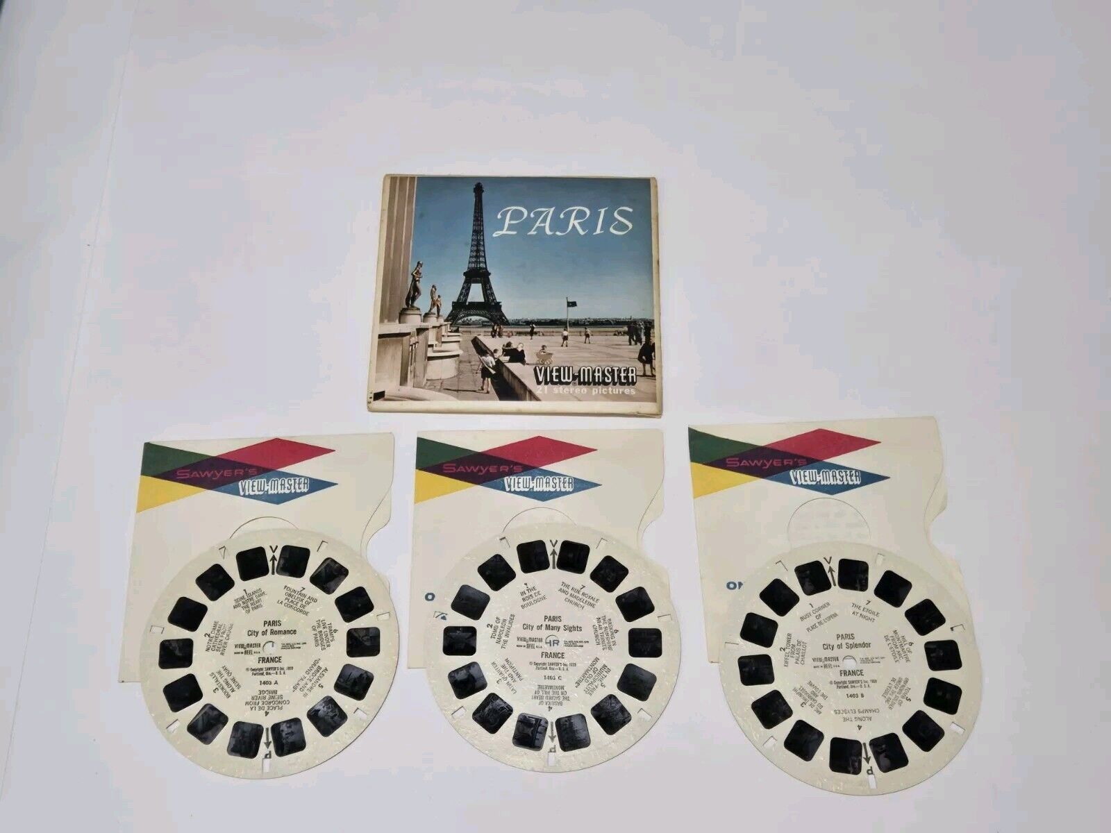 Vintage Sawyer\'s C166 Paris France View-Master 3 Reels Packet Reel Set 