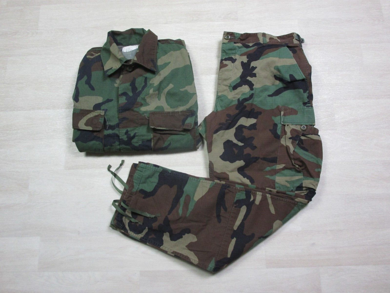 1980's Vintage LOT US Army (Large Reg.) Military Pants & Shirt Woodland Camo