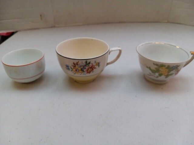 3 Vintage Hand Painted Fine China Tea Cups - delicate 