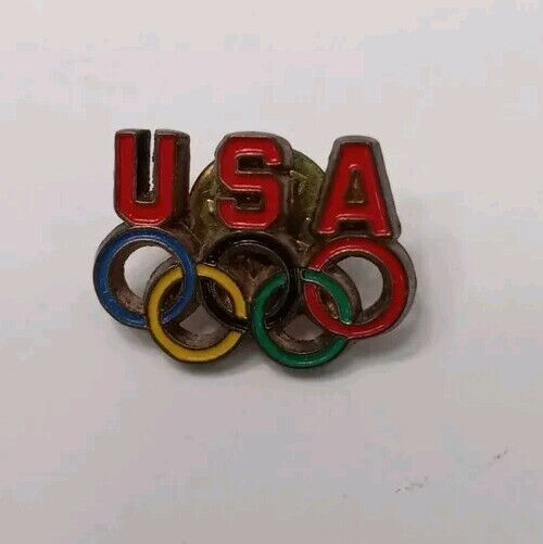 VINTAGE USA OLYMPIC TEAM LAPEL HAT PIN OLYMPIC RINGS