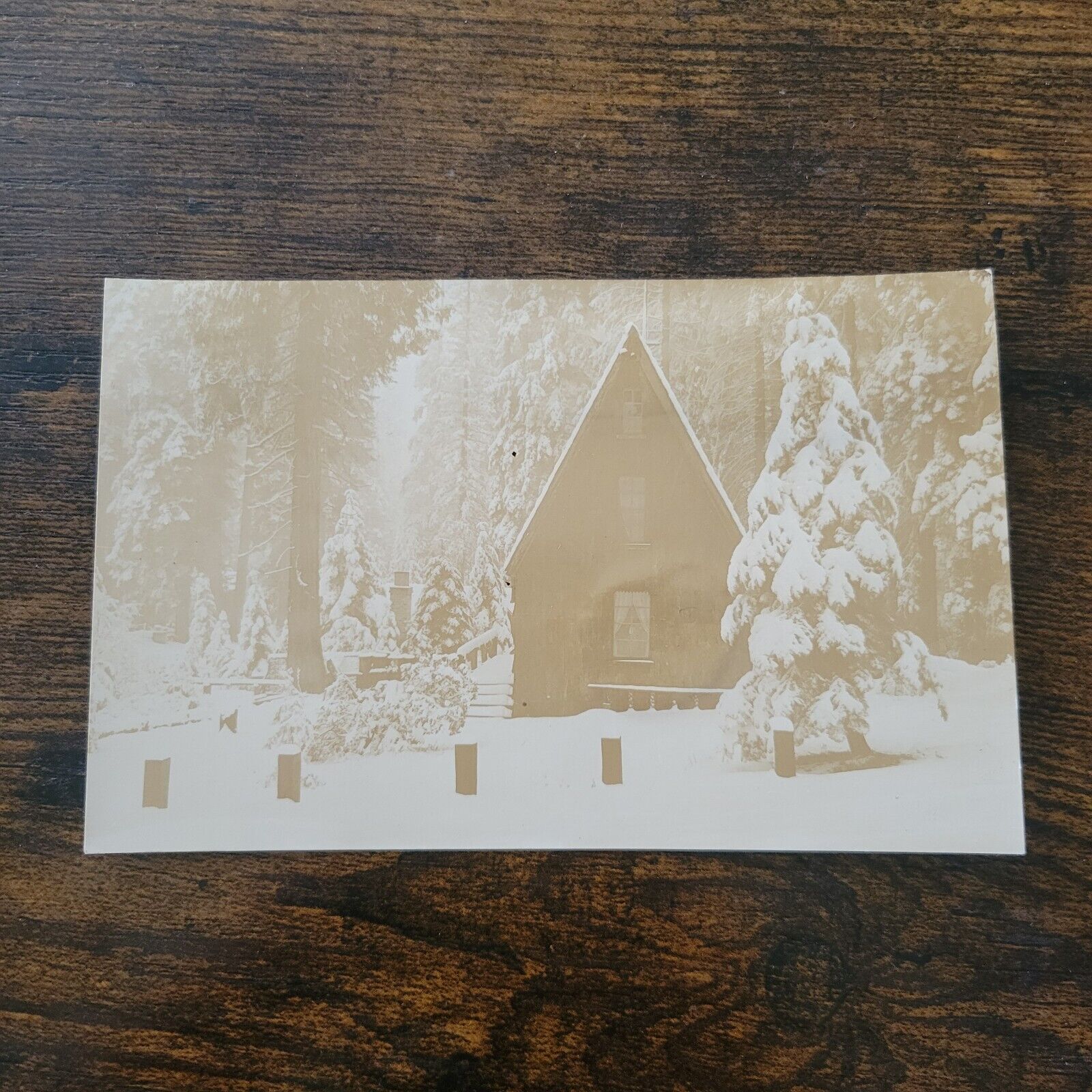 Vintage RPPC Lake Arrowhead California A Frame Cabin In Snow Postcard 