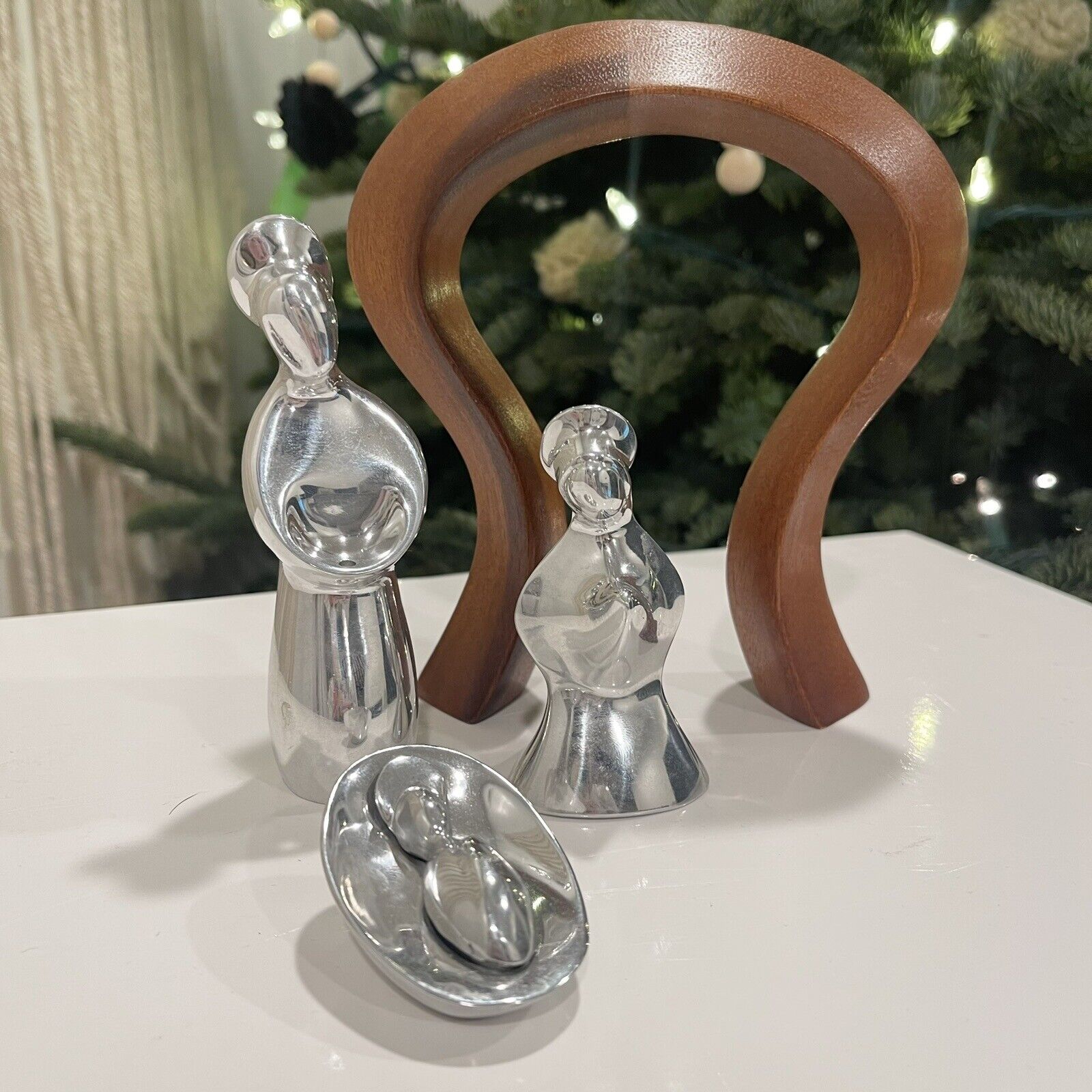 New Nambe Four Piece Silver & Christmas Nativity Statue Figurine Holiday Set