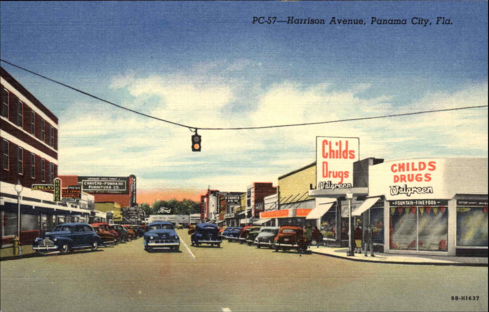Panama City Florida FL Harrison Ave Walgreens Vibrant Linen Vintage Postcard