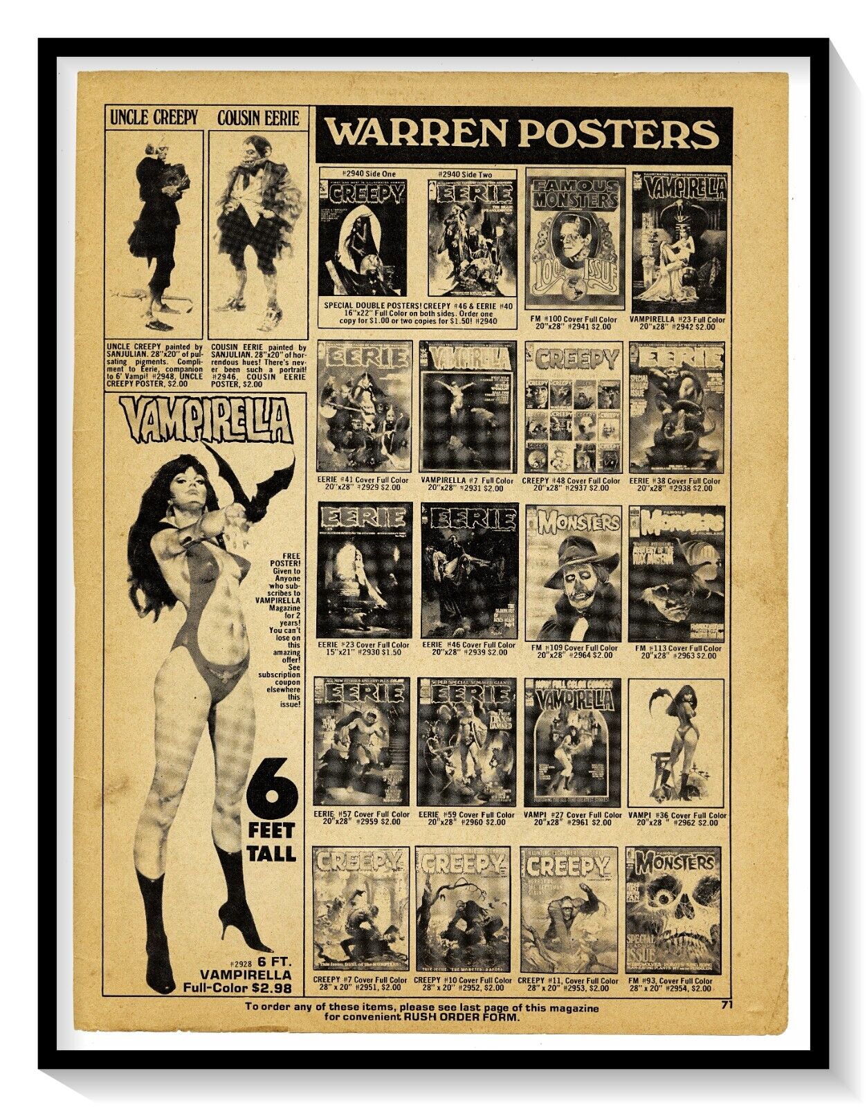 Warren Publishing Posters Print Ad Vintage 1975 Vampirella #44 Comic Book Page