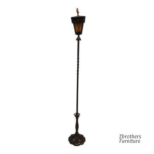 Antique Art Nouveau Etched Metal Pole Floor Lamp Light Lantern  A