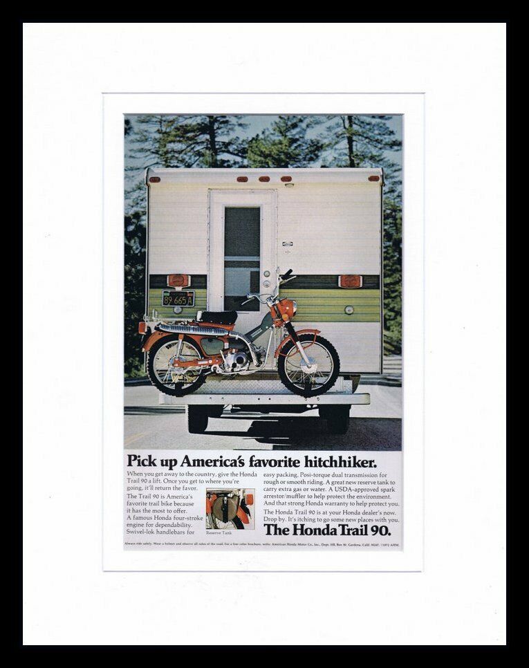 ORIGINAL Vintage 1972 Honda Trail 90 11x14 Framed Advertisement