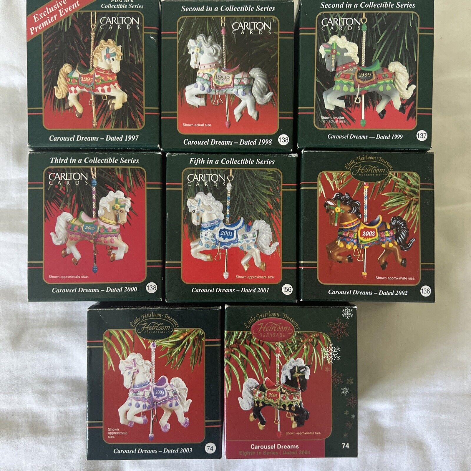 Vintage Carlton Cards Little Heirloom Collection Carousel Horses Set of 8 Boxed