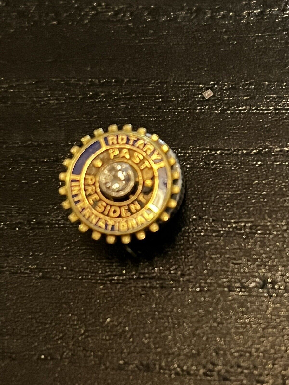Vintage Rotary International Past President 10K Yellow Gold Pin w/ 3mm Diamond