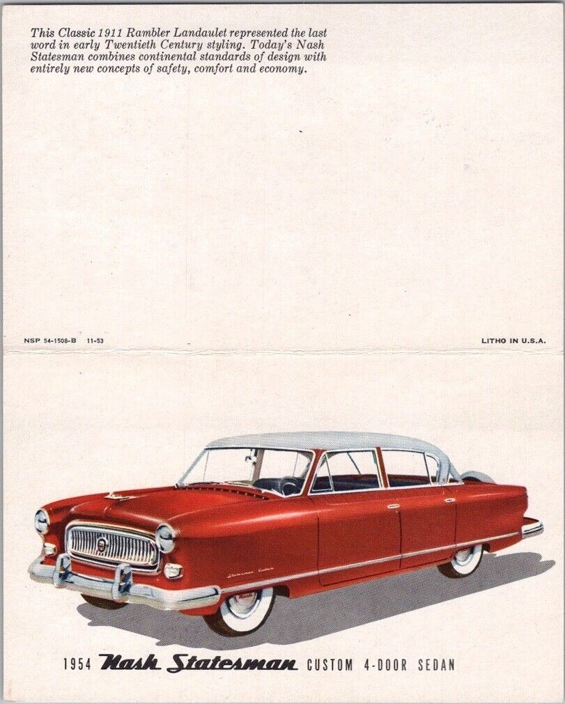 1954 NASH STATESMAN Car / Automobile Advertising Postcard \