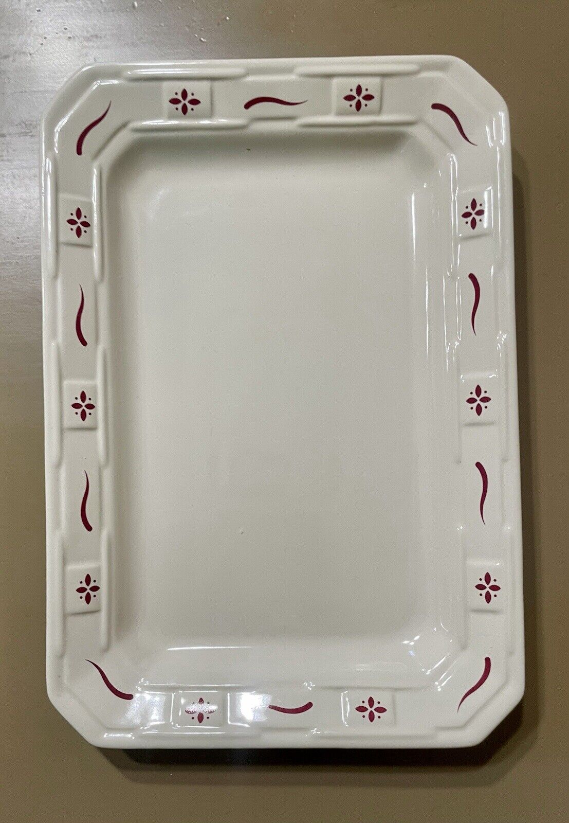 Longaberger Pottery Woven Traditions Red Rectangle Serving Tray