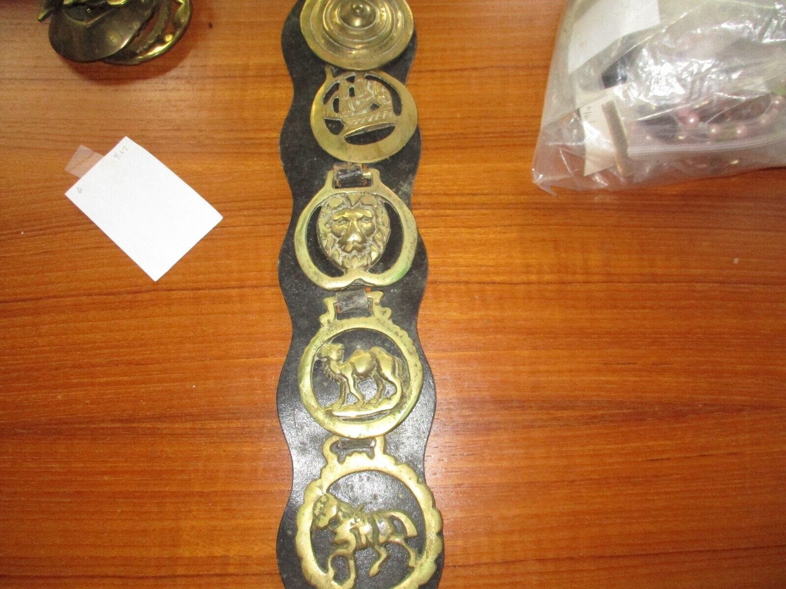 Five Vintage Horse Brass Medallion on  leather strap