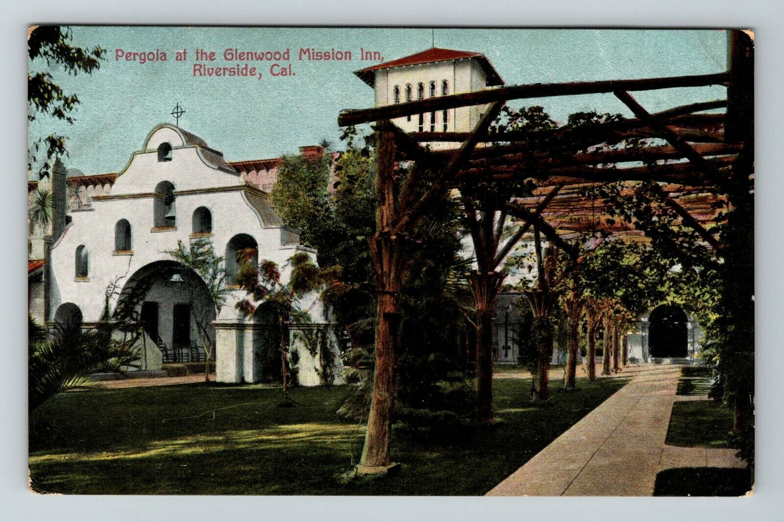 Riverside CA-California, Pergola At Glenwood Mission Inn Vintage Postcard