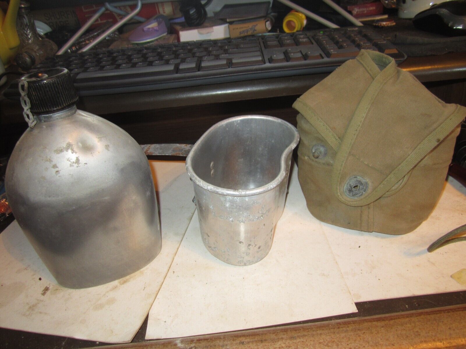 Vintage WWII WW2 US Military Army Canteen AGM 1945 CUP TACU 1945 AND COVER
