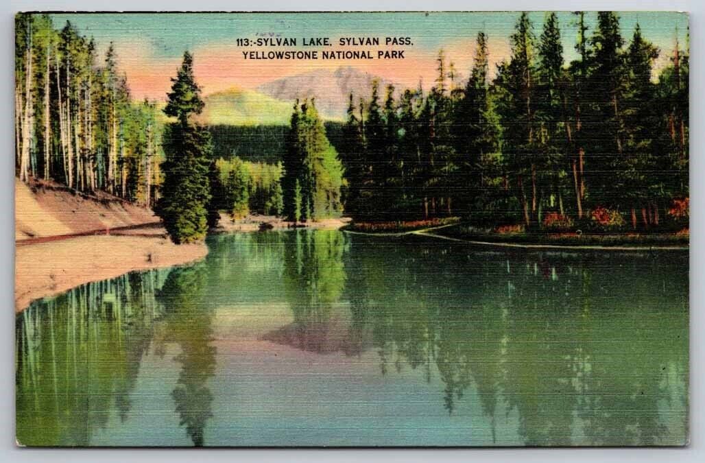 eStampsNet - Sylvan Lake, Sylvan Pass Yellowstone National Park Linen Postcard