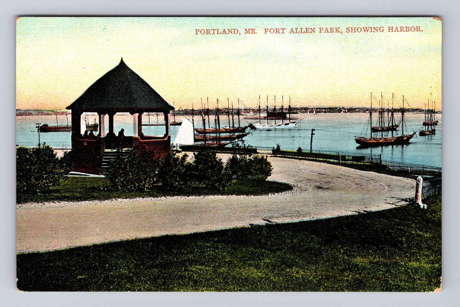 Portland ME-Maine, Fort Allen Park Showing Harbor, Antique, Vintage Postcard
