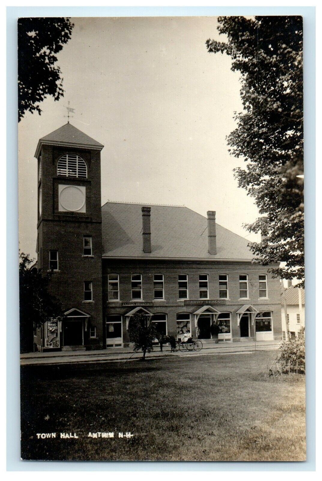 c1910's Antrim NH, Town Hall Harry Dragon Building RPPC Photo Antique Postcard