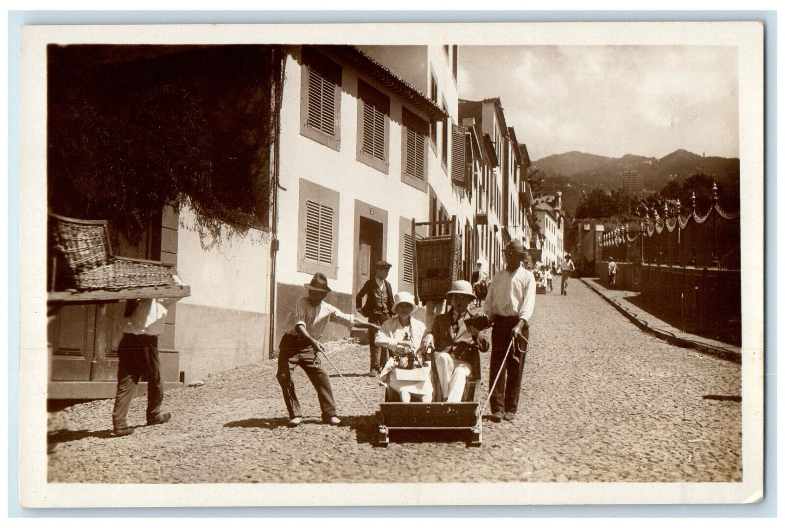 c1910's Madeira Portugal Sleeding On The Road RPPC Photo Antique Postcard