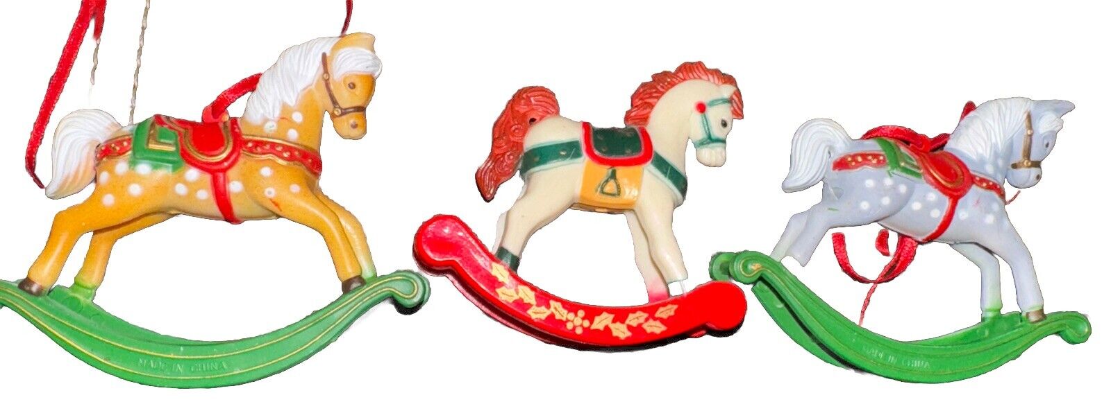 Lot of 3 Vintage Rocking Horse Christmas Ornaments