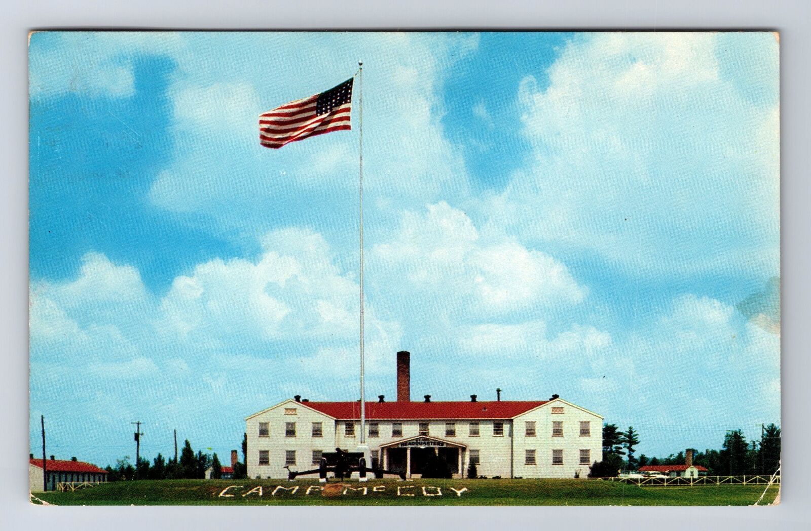 Camp McCoy WI- Wisconsin, Post Headquarters, Antique, Vintage c1956 Postcard
