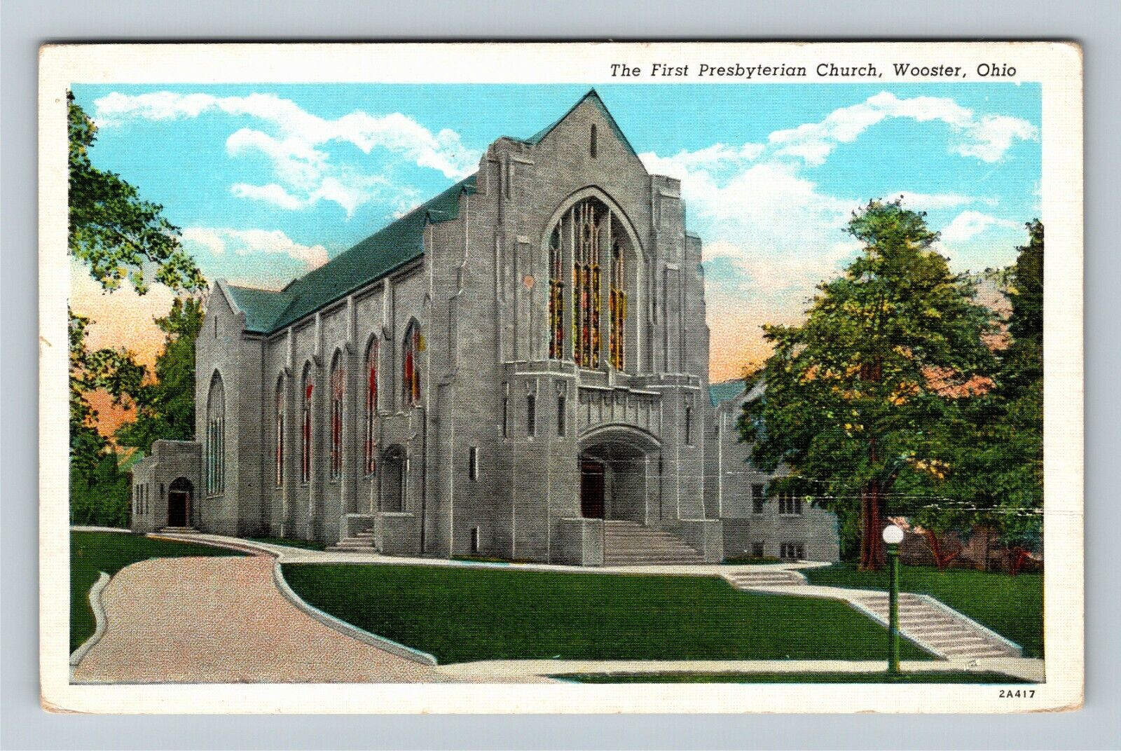 Wooster OH, The First Presbyterian Church, Ohio Vintage Postcard