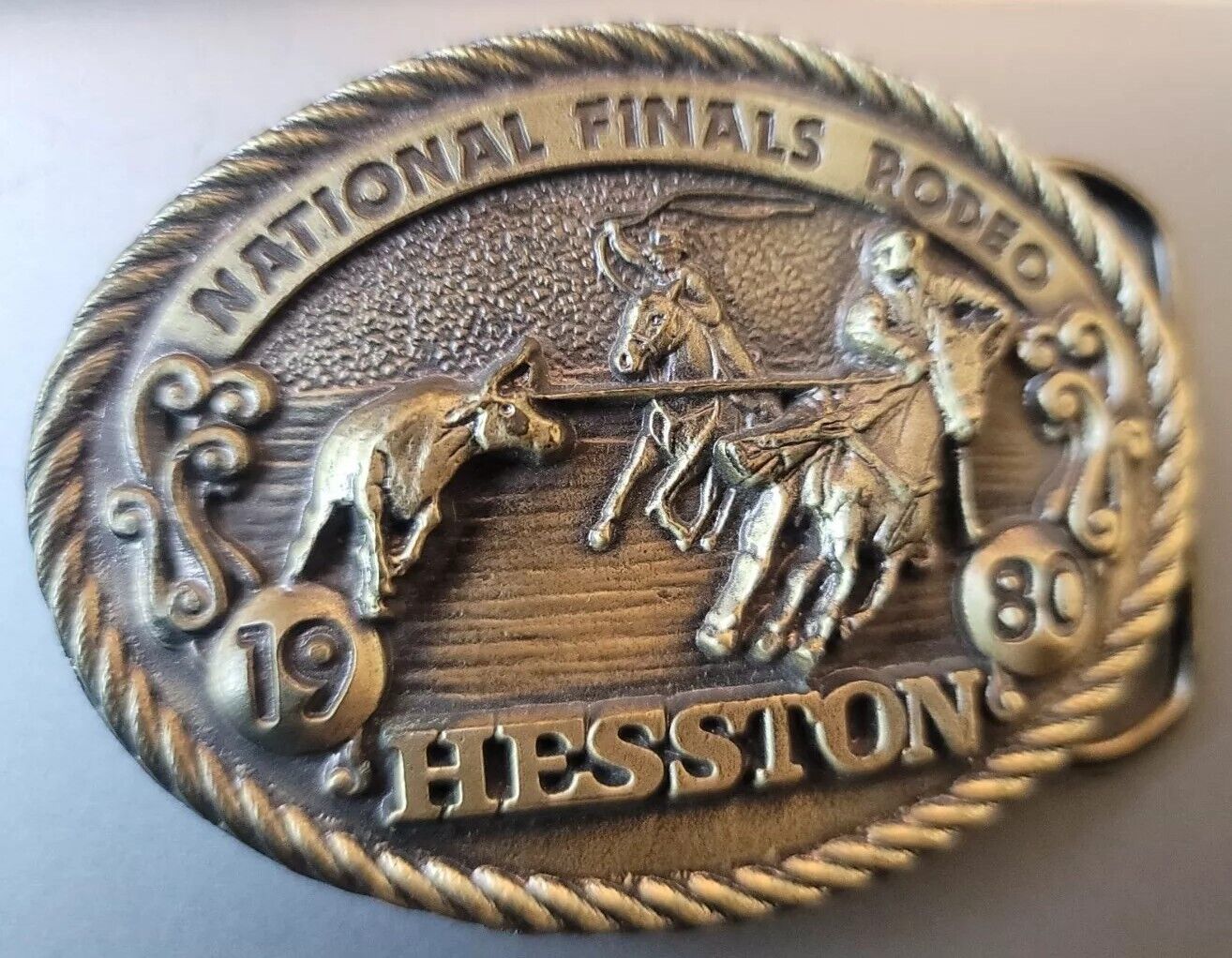 Vintage Hesston National Finals Rodeo NFR 1980s Western Belt Buckle Used