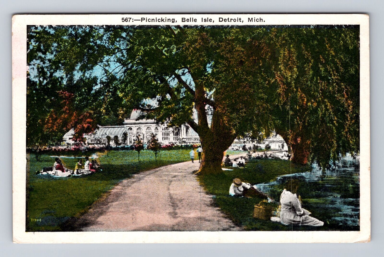 Detroit MI- Michigan, Picnicking, Belle Isle, Antique, Vintage c1931 Postcard