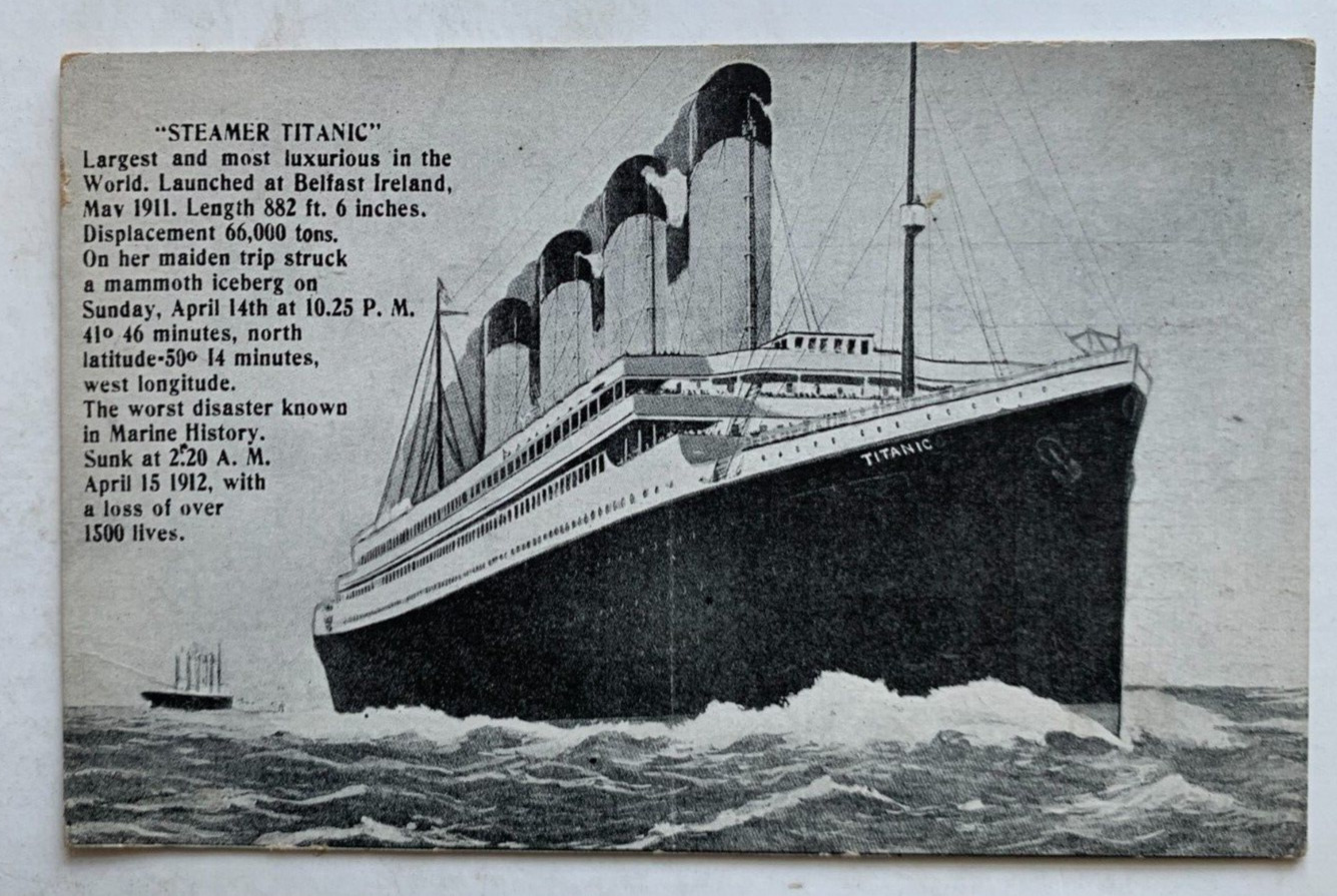 c 1910s Ship Postcard White Star Line RMS TITANIC Memorial 1912 Sinking Disaster